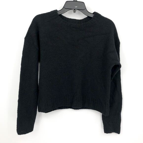 EVERLANE Women's The Teddy Wool Blend Crew Neck Sweater Large Black Cropped NWT - Picture 2 of 9